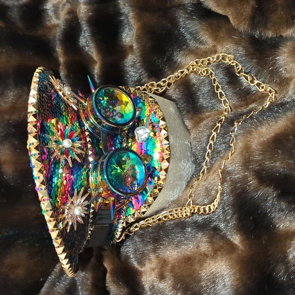 Sequin & rhinestone rave festival captain's hat - Picture 2 of 5